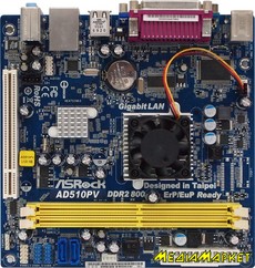 AD510PV     ASRock AD510PV Atom DualCore D510 (Intel AtomD510, NM10, 2* DDR2 DIMM, PCI, 2xSATAII, Video, 6ch, GLan, m-ITX)