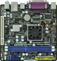 AD525PV3     ASRock AD525PV3 Atom DualCore D510 (1.8)/2xDDR3/2SATA/VGA Intel GMA 3150/4xUSB2.0/5.1SB/Mini-ITX