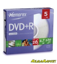 864111-05C  Memorex DVD+R 4.7Gb 16x,  5 , Slim Case