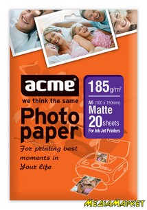 4770070852286  ACME 4770070852286 Photo paper 10x15cm 185 g/m2/A6 20 pack Matte