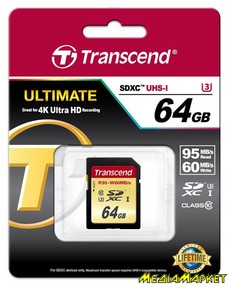 TS64GSDU3  SDXC Transcend TS64GSDU3 Ultimate SDXC 64GB Class 10 UHS-I U3 R95/W60MB/s