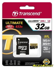 TS32GUSDU3  MicroSDHC Transcend TS32GUSDU3 32GB C10 UHS-I U3 R95/W85MB/s 4K + SD  Action