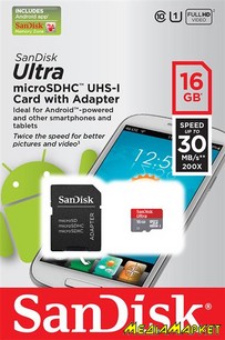 SDSDQUA-016G-U46A  " SanDisk Ultra UHS-I microSDHC 16GB + SD  / Android