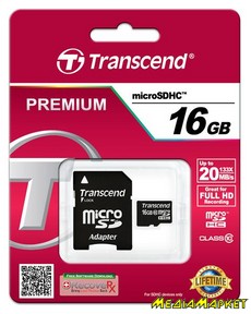 TS16GUSDHC10  MicroSDHC Transcend TS16GUSDHC10 16GB (Class 10) + SD 