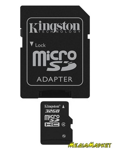 SDC4/32GB  MicroSDHC Kingston SDC4/32GB 32GB (Class 4) + SD 