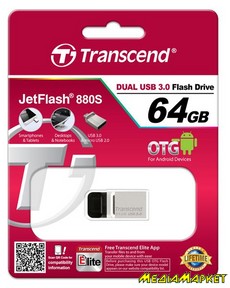 TS64GJF880S  -`i Transcend JetFlash 880 64GB USB 3.0 OTG Metal Silver