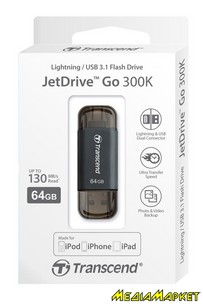 TS64GJDG300K  -`i Transcend Go 300 64GB USB/Lightning Black